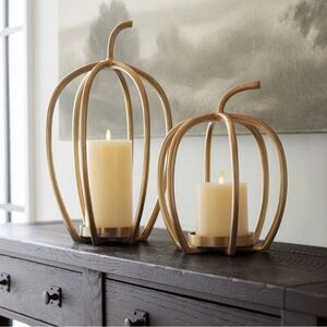 Pottery Barn Medium Pumpkin Gold Candle Holder